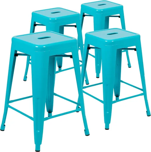Miniatura 27 de Taburete de 24 pulgadas de alto para interior y exterior con asiento cuadrado., Metal, Negro