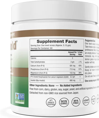 Miniatura 2 de IP6 Gold Devicare - Polvo con mio-inositol - 10.86 oz sin sabor - Suplemento IP6 (inositol hexafosfato) - Sin OMG - Vegano - Sin gluten - Fórmula