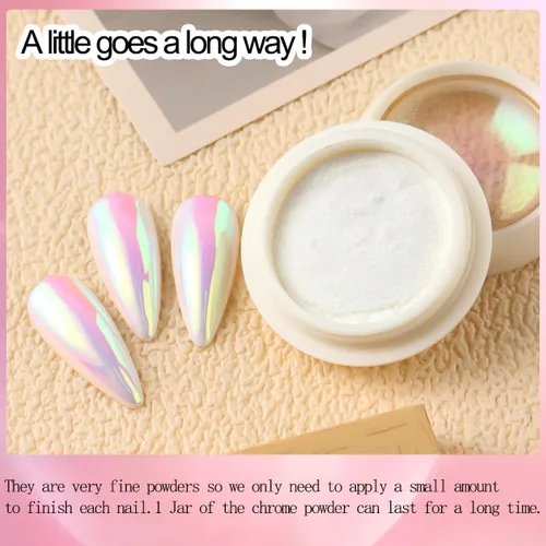Miniatura 8 de Polvo de uñas holográfico dorado cromado para uñas de gel, pigmento iridiscente Aurora sirena, kit de polvo mágico de perla blanca con purpurina