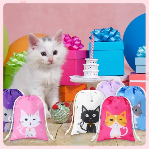 Miniatura 6 de Faccito 24 bolsas de regalo de fiesta de gatos, bolsas de regalo de cumpleaños con temática de gato, bolsa de regalo para gatitos para mascotas