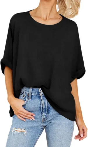 Miniatura 3 de Jenisso Camiseta holgada de manga corta para mujer, cuello redondo, básica, informal, holgada
