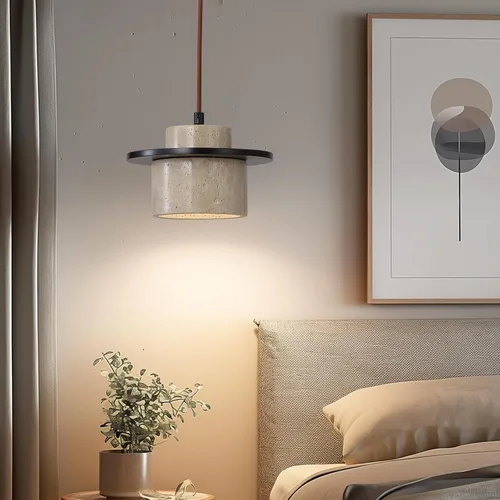 Miniatura 8 de Lámpara colgante japonesa Wabi Sabi de piedra natural, lámpara colgante de travertino amarillo nórdico para isla de cocina, candelabro de madera