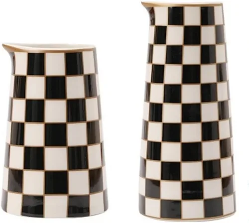 Porlien Juego de 2 floreros de porcelana a cuadros para decoración del hogar, con botellas pequeñas de flores de interior de 5.5 pies de alto y 8