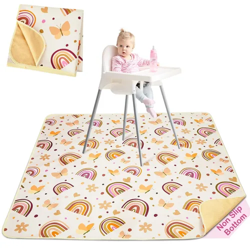 Miniatura 21 de Basumee Alfombrilla de salpicaduras para silla de bebé, impermeable, tapete de juego para debajo de la silla alta, tapete para atrapar alimentos