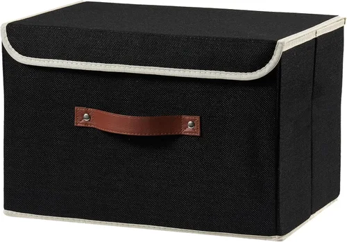 Miniatura 40 de Cajas de almacenamiento con tapa, contenedores de almacenamiento de tela de lino y algodón, contenedores organizadores, cestas decorativas plegables