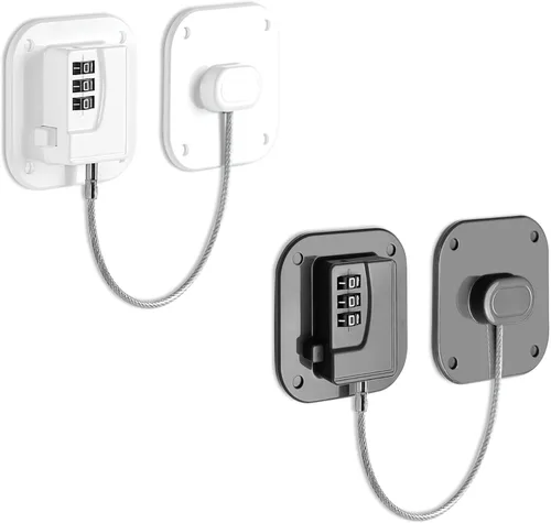 Miniatura 10 de Cerradura de refrigerador, cerradura de combinación resistente para congelador y armarios, fácil de instalar, no necesita llaves, pestillo de Negro