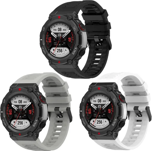 Paquete de 3 correas de repuesto compatibles con Amazfit T-Rex 2, repuesto deportivo de silicona suave y flexible resistente al sudor para Amazfit
