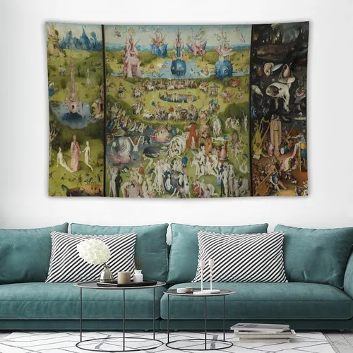 Miniatura 3 de Hieronymus Bosch Hieronymus Tapiz de pintura de fama mundial, tapiz de poliéster para decoración del hogar, dormitorio, decoración moderna, tapices