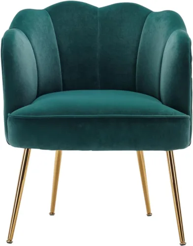 Miniatura 5 de Silla decorativa de terciopelo moderna con patas de metal, acogedora y suave, tapizada, para sala de estar, dormitorio (verde oscuro)