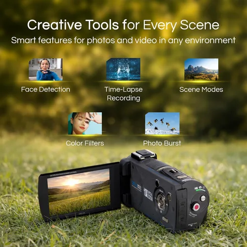 Miniatura 4 de Minolta Videocámara 4K Ultra HD con pantalla táctil de 3.5 pulgadas, zoom óptico de 10x, fotos de 28 MP, estabilizador digital, soporte de zapato