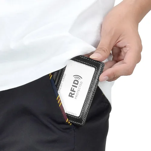 Miniatura 6 de HAWEE - Cartera de bolsillo frontal para hombre, cuero auténtico RFID