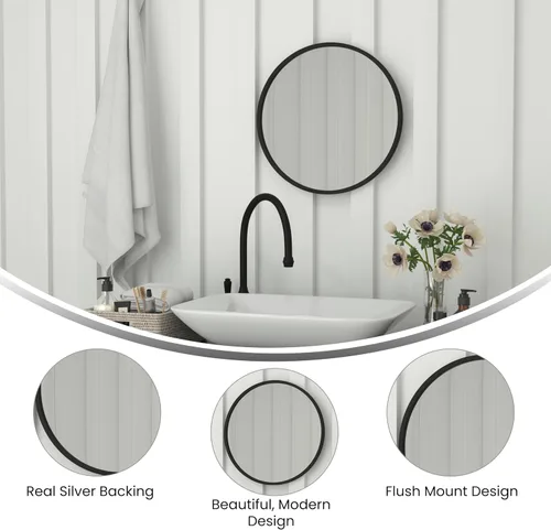 Miniatura 3 de Flash Furniture Julianne - Espejo redondo grande de pared, espejo de acento de círculo negro, espejo de tocador de 20 pulgadas, para baño, tocador