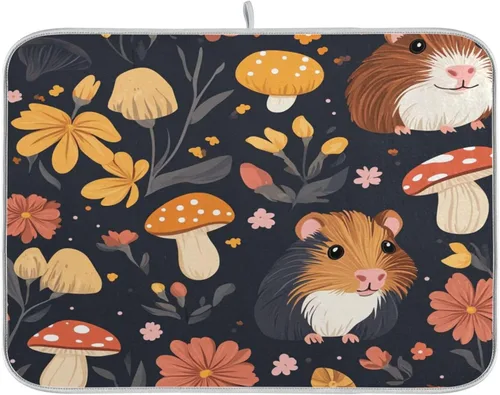 Miniatura 68 de Tapete de secado de platos de primavera naranja con flor de amapola para encimera de cocina, tapete escurridor absorbente de microfibra, tapete