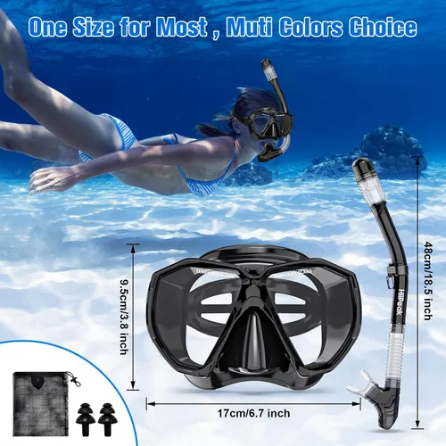 Miniatura 6 de HiiPeak Equipo de esnórquel para adultos, juego de esnórquel seco, vista panorámica amplia, máscara de buceo, juego de esnórquel, gafas de natación