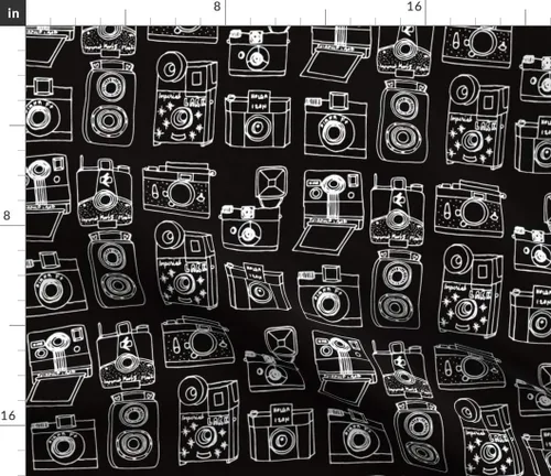 Miniatura 3 de Spoonflower Tela - Vintage Negro Blanco Dibujado Cámara Ilustración Retro Fotografía Impreso en Petal Signature Tela de Algodón Fat Quarter