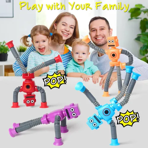 Miniatura 5 de Regalo de Día de San Valentín para niños pequeños, niños de 3, 4, 5, 6, 7, 8 años, 4 piezas de juguete de robot con ventosa telescópica, juguetes