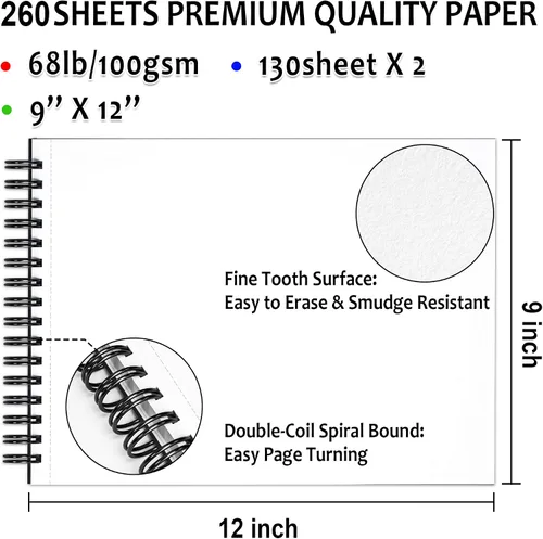Miniatura 4 de Shuttle Art Kit de dibujo y bloc de bocetos, juego de 116 paquetes completo de dibujo + 260 hojas de bloc de dibujo