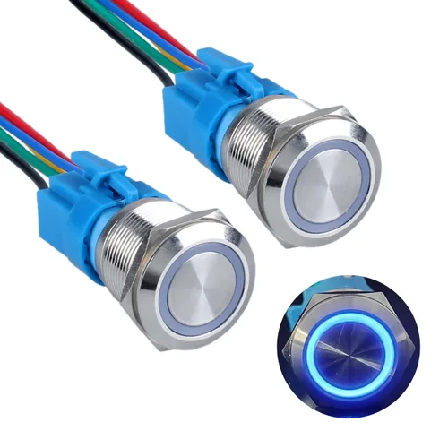 Miniatura 21 de 2 unids 0.630 in metal pestillo interruptor de botón 12V-24V ON-Off 5Pins 1NO 1NC con coleta para agujero de montaje de 5/8 pulgadas impermeable Azul