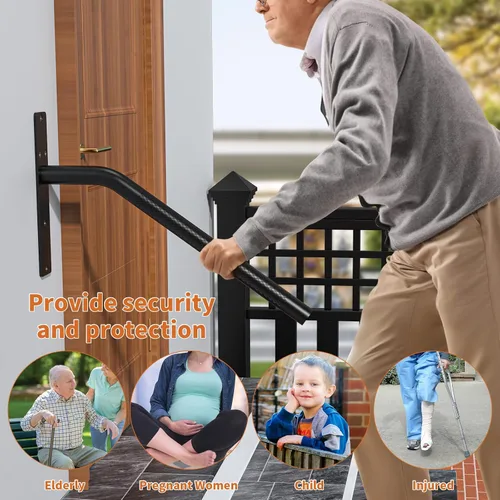 Miniatura 4 de Munzong - Paquete de 2 pasamanos de escalera de 16 pulgadas para escalones de 1 a 3 escalones, barandilla de acero inoxidable negra para escaleras