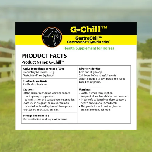 Miniatura 6 de G-Chill Soporte digestivo y composure para caballos – Combinación de GastroMend + SynNutra SynChill – 30 dosis – Apoya la integridad del estómago