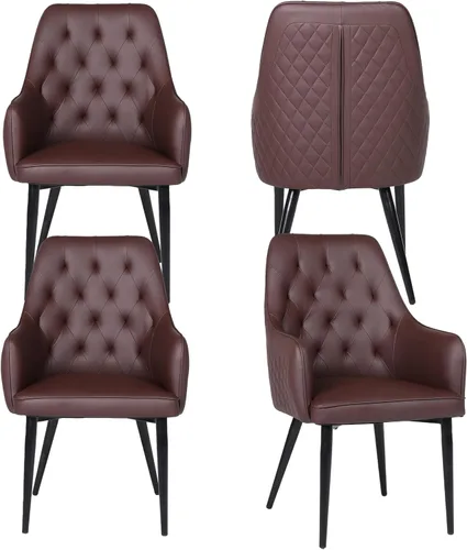 Miniatura 14 de Juego de 4 sillas de comedor modernas, tapizadas de piel sintética, sillas de comedor, silla de cocina, silla con brazo copetudo con patas de metal