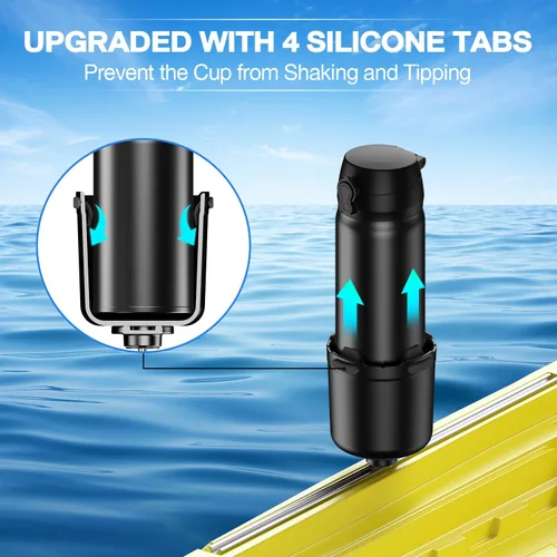 Miniatura 3 de Portavasos para kayak con lengüeta de goma, soporte multifuncional para botellas de agua de kayak, soporte para bebidas, soporte para teléfono, Negro
