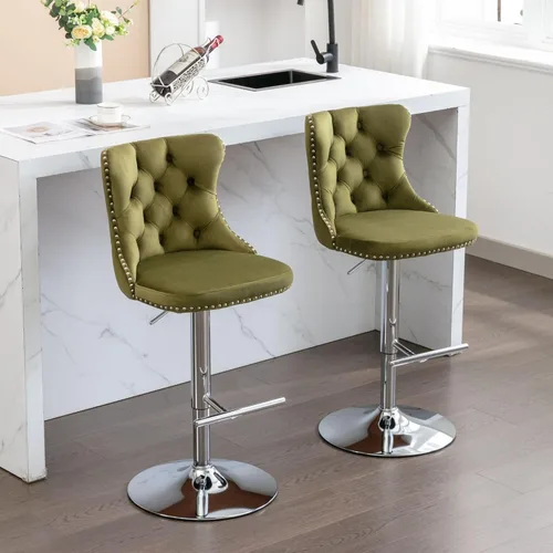 Miniatura 114 de Aoowow Juego de 2 taburetes de bar giratorios, taburetes de bar ajustables con respaldo de terciopelo copetudo, sillas de bar modernas tapizadas