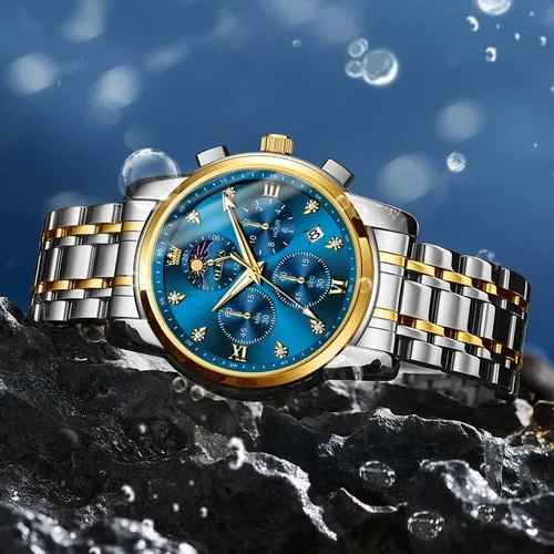 Miniatura 8 de OLEVS Watch for Men Diamond Business Dress Analog Quartz Stainless Steel Waterproof Luminous Date Two Tone Luxury Casual Wrist Watch Blue