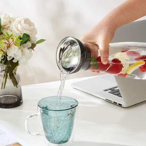 Miniatura 3 de Karafu Jarra de vidrio con tapa, jarra de agua de borosilicato de 40 onzas para agua caliente/fría, té helado y bebidas de jugo
