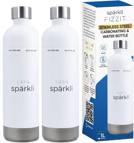 Miniatura 9 de FIZZIT Botella de Carbonatación de Acero Inoxidable Negro Compatible con Algunos Fabricantes de Soda Botella de Agua con Gas Reutilizable, Apta