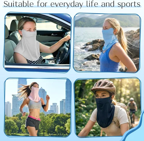 Miniatura 7 de 4 máscaras faciales de protección solar UV con cobertura para el cuello, bufanda, bufanda UPF50+, protector facial transpirable y refrescante