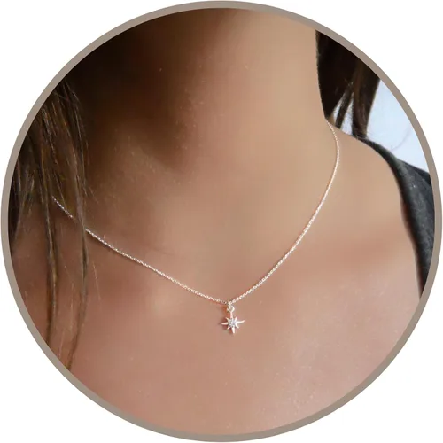 Annika Bella Collar de plata de ley con estrella para mujer, longitud de 15 a 17 pulgadas, pequeño collar con dije de estrella del norte,