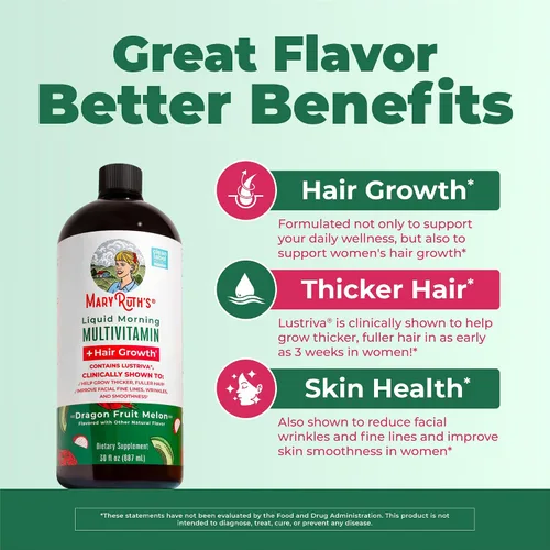 Miniatura 4 de MaryRuth's Multivitamina Líquida+Crecimiento del Cabello Clínicamente probada para cabello más espeso y arrugas faciales en mujeres Biotina