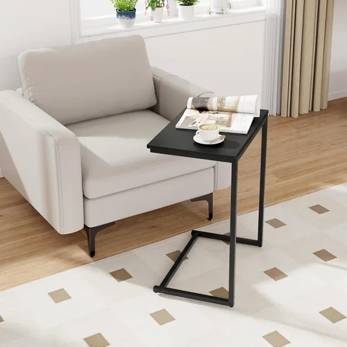 Miniatura 2 de Tangkula C-Shaped End Table, Vintage Accent Couch Table with Heavy-Duty Metal Frame for Coffee/Snacks/Laptop, 26.5" Side Table for Bed, Sofa