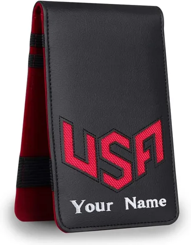 Miniatura 3 de Craftsman Golf USA Star Red Stripes Blue Pu Leather Scorecard & Yardage Holder Cover También disponible Versión personalizada Nombre