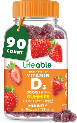 Gomitas de vitamina D para adultos | 5000 UI | Vitamina D3 de gran sabor | Apoyo inmunológico y huesos saludables Suplemento de vitamina D para
