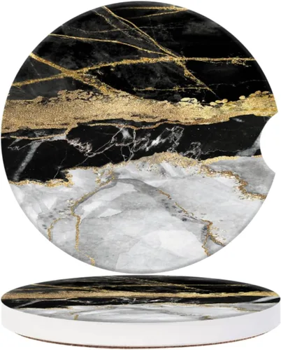Miniatura 8 de Portavasos para automóvil para mujeres y hombres, paquete de 2 soportes de cerámica con mármol dorado rosa, elegantes accesorios interiores