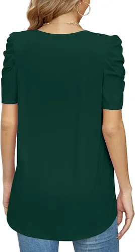 Miniatura 5 de Anydeer Camiseta casual de verano para mujer, manga abombada, cuello en V, blusa suelta, suéter de moda