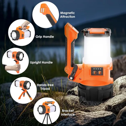 Miniatura 7 de BOBKID Linterna de campamento recargable con trípode, 6 modos, linterna LED de mano con 4000 lm, IPX4 impermeable reflector luz de trabajo