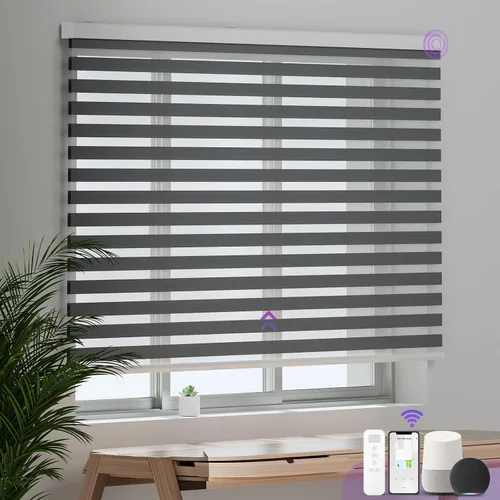 Miniatura 16 de Persianas motorizadas de cebra para ventana: Astomi - Persiana enrollable sin cordón con control remoto, persianas inteligentes funciona con Google