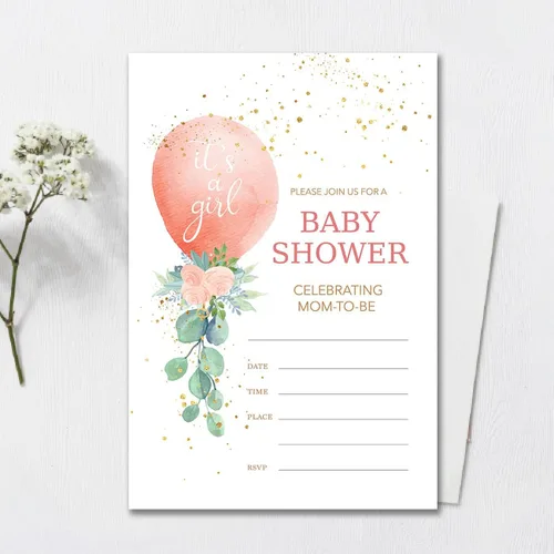 Miniatura 3 de YIDOU Greenery - Invitaciones para fiesta de baby shower, 20 invitaciones y sobres (doble cara)