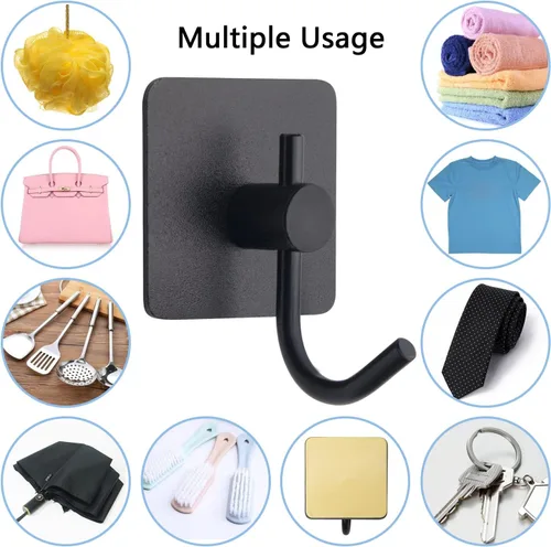 Miniatura 5 de PMMASTO Ganchos para toallas – Gancho de pared resistente para colgar – Ganchos de ducha (negro, forma de J, 6 unidades)