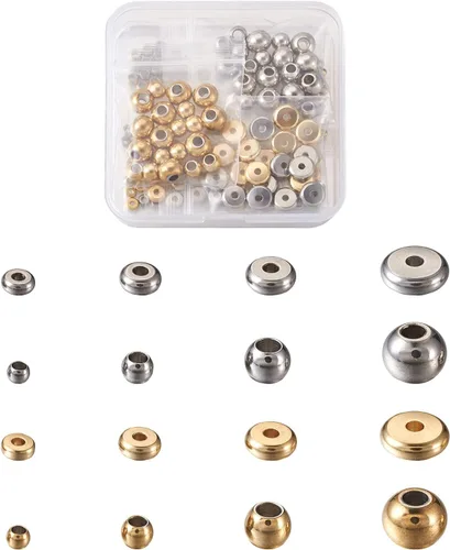 Miniatura 10 de 500 cuentas redondas de acero inoxidable 304, 7 estilos, acero metálico, cuentas espaciadoras lisas de 0.079 in, 0.118 in, 0.157 in, 0.197 in, 0.236