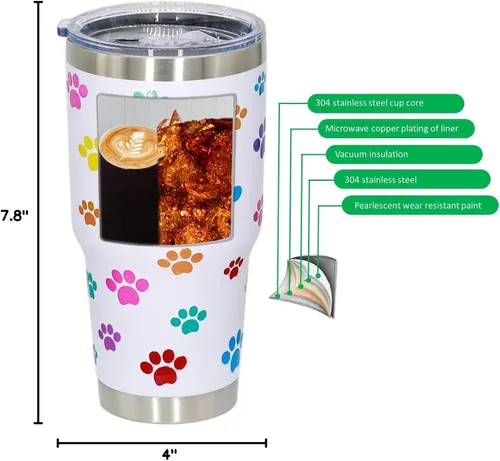 Miniatura 10 de Vaso de perro para mamá, regalos para amantes de los perros, tazas de café de viaje de acero inoxidable, tazas de café con estampado de patas