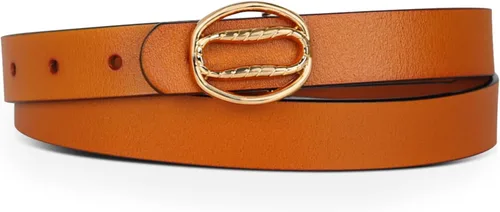 Miniatura 307 de Cinturón de cuero clásico con hebilla de metal para mujer con vestido de jeans