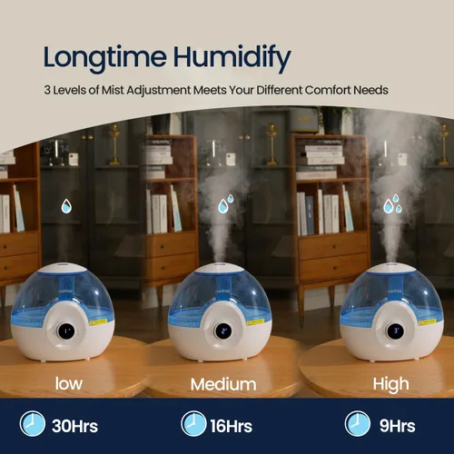 Miniatura 6 de raydrop Humidificadores de 2.2L para dormitorio, humidificadores de niebla fría con temporizador, perilla digital, humidificador pequeño silencioso
