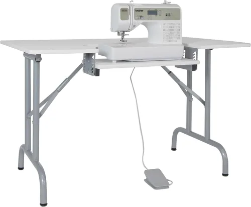 Sew Ready Mesa de coser plegable multiusos – 47.5 pulgadas de ancho x 28 pulgadas de profundidad, mesa plegable blanca para pasatiempos y máquina de