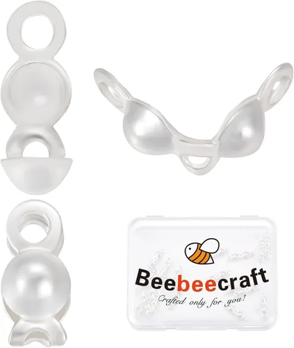 Miniatura 7 de Beebeecraft 2 colores, 20 piezas de puntas de cuentas, cubiertas de nudo, chapadas en oro de 18 quilates, puntas de engarce de concha de plata