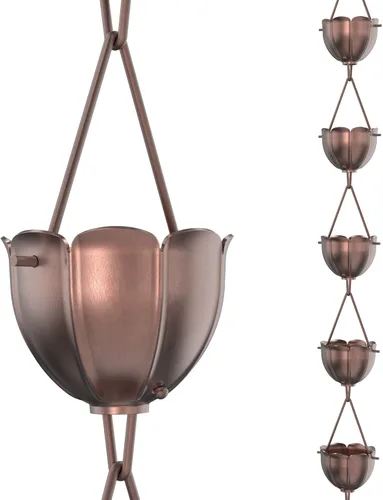 Miniatura 15 de Rain Chains Direct - Cadena de lluvia de tulipán - 8.5 pies - Aluminio recubierto de polvo negro - Cadenas de lluvia premium para canalones