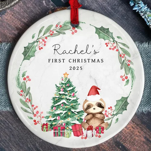 Miniatura 25 de Adorno personalizado de cerámica para la primera Navidad del bebé 2025 – Recuerdo navideño de copo de nieve personalizado con nombre, nuevo adorno
